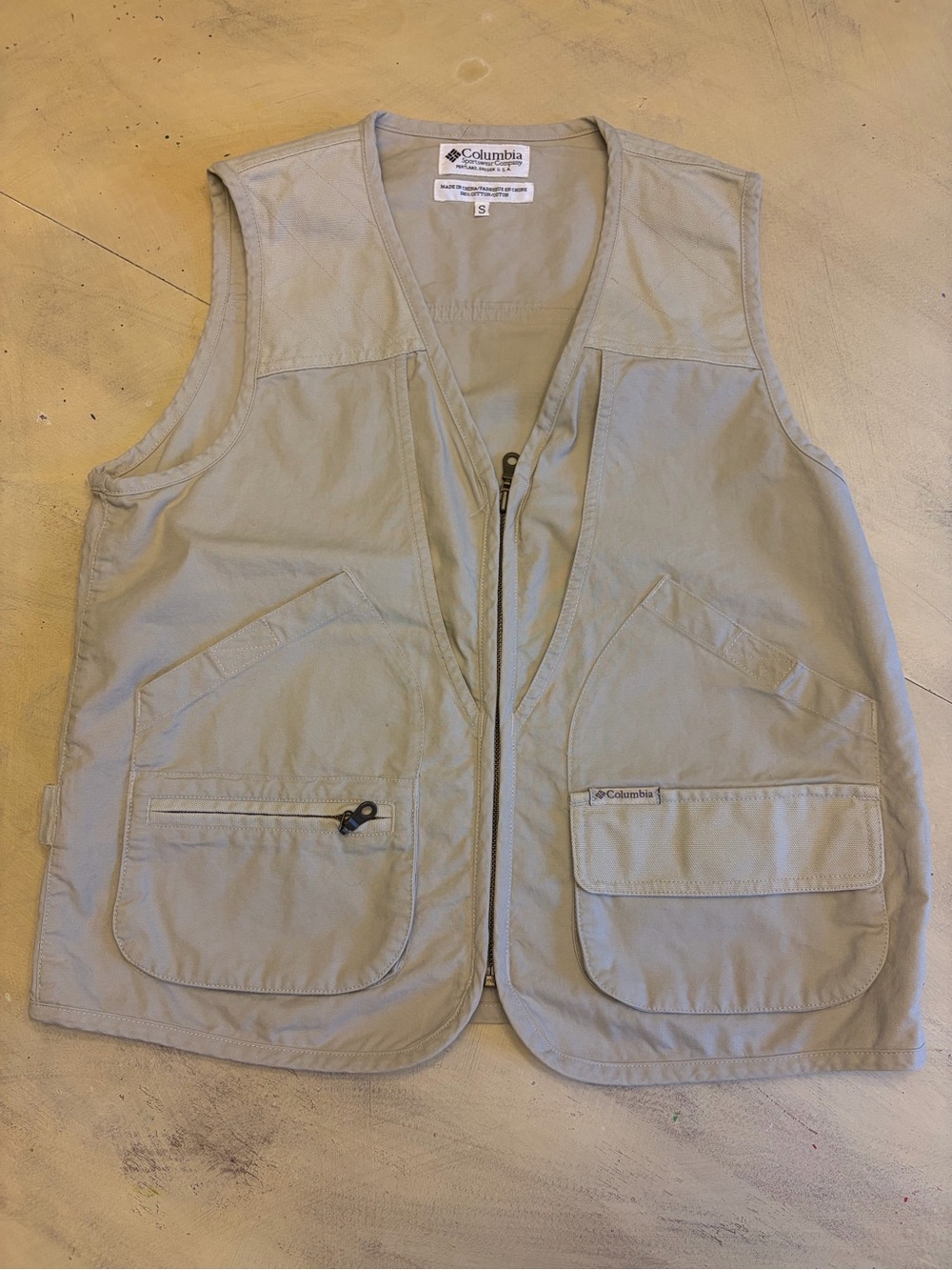 Vintage 90s Columbia Fishing Vest Size Small Tan Full Zip Utility Jacket Cotton